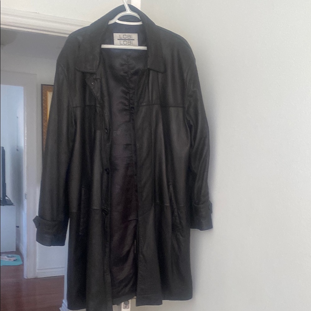 Black Trench Coat with Long Length and Smooth Finish
